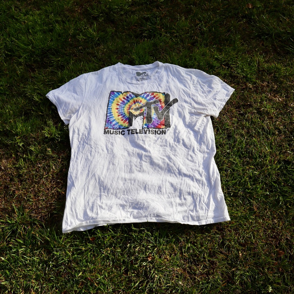MTV White Tie-dye logo Tee Large